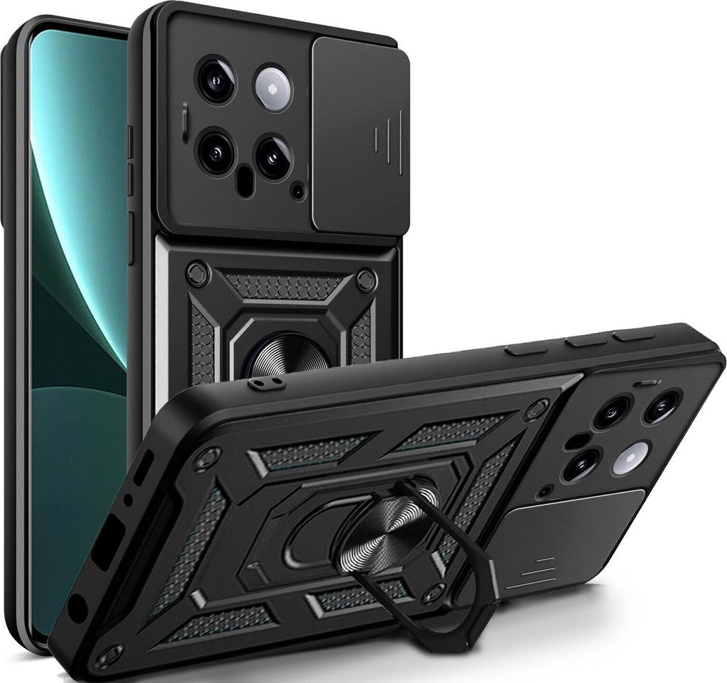 Outdoor Panzer Hülle Xiaomi 14 Handyhülle mit Kameraschutz Ringhalter Backcover Schwarz