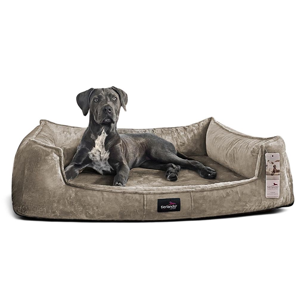 tierlando Orthopädisches Hundebett FRANKLIN Kuscheliger Teddy-Stoff - Hundesofa - Größe: 110x90cm | Farbe: 99 Taupe