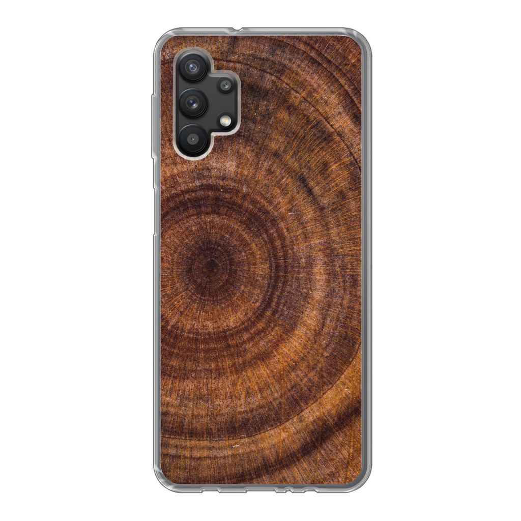MuchoWow Handyhülle Schutzhülle Hülle für Samsung Galaxy A32 5G Kreis - Holz - Ringe Silikon Softcase Handy Hülle - Softcase