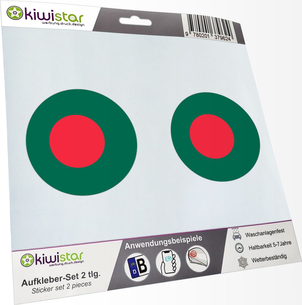 KIWISTAR - 2X Kennzeichenaufkleber - Bangladesch - Kennzeichen Aufkleber Sticker Nummernschild Land Country Nation