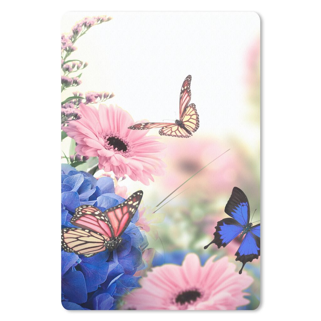 MuchoWow Mauspad Mousepad Schmetterlinge - Blumen - Hortensien - Insekten 40x60 cm - Mousepads - Maus Mat - Pad - Mausunterlage - Schreibtisch Ac...