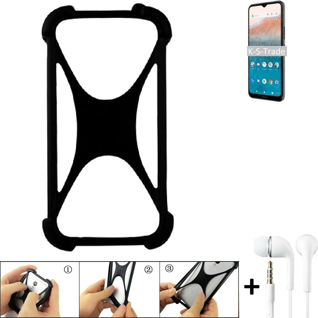 K-S-Trade Handy-Hülle + headphones kompatibel mit Nokia C21 Plus 2GB Schutz-Hülle Bumper Silikon Cover Case Silikoncase Silikonbumper TPU Softcase