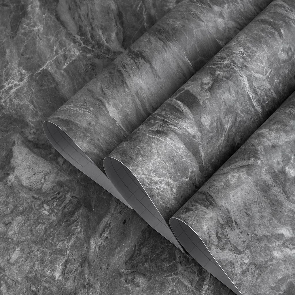 Selbstklebende Marmorlook Möbel-Folie - Dunkelgrau Vinyl Dekorfolie für Wand und Möbel