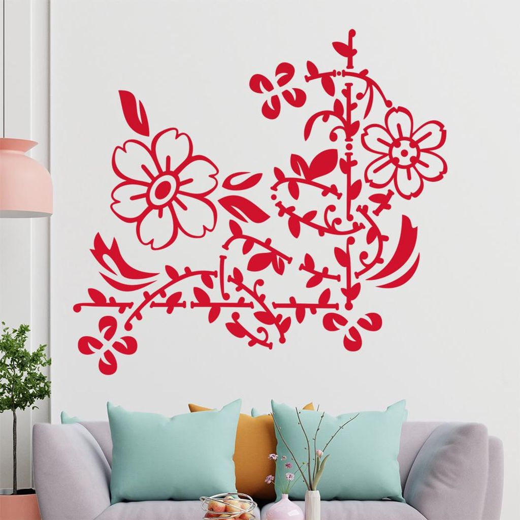Blumenranke - Linien Wandtattoo in 6 Größen - Wandaufkleber Wall Sticker - Dekoration, Küche, Wohnzimmer, Schlafzimmer, Badezimmer