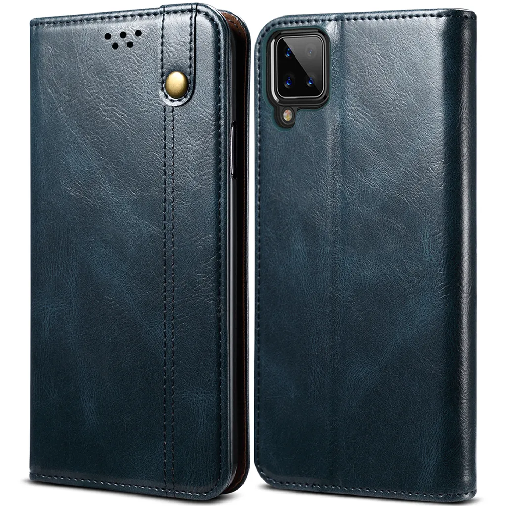 Cover Samsung A12 5G Blu: Accessorio Flip Pelle Chic con Stand