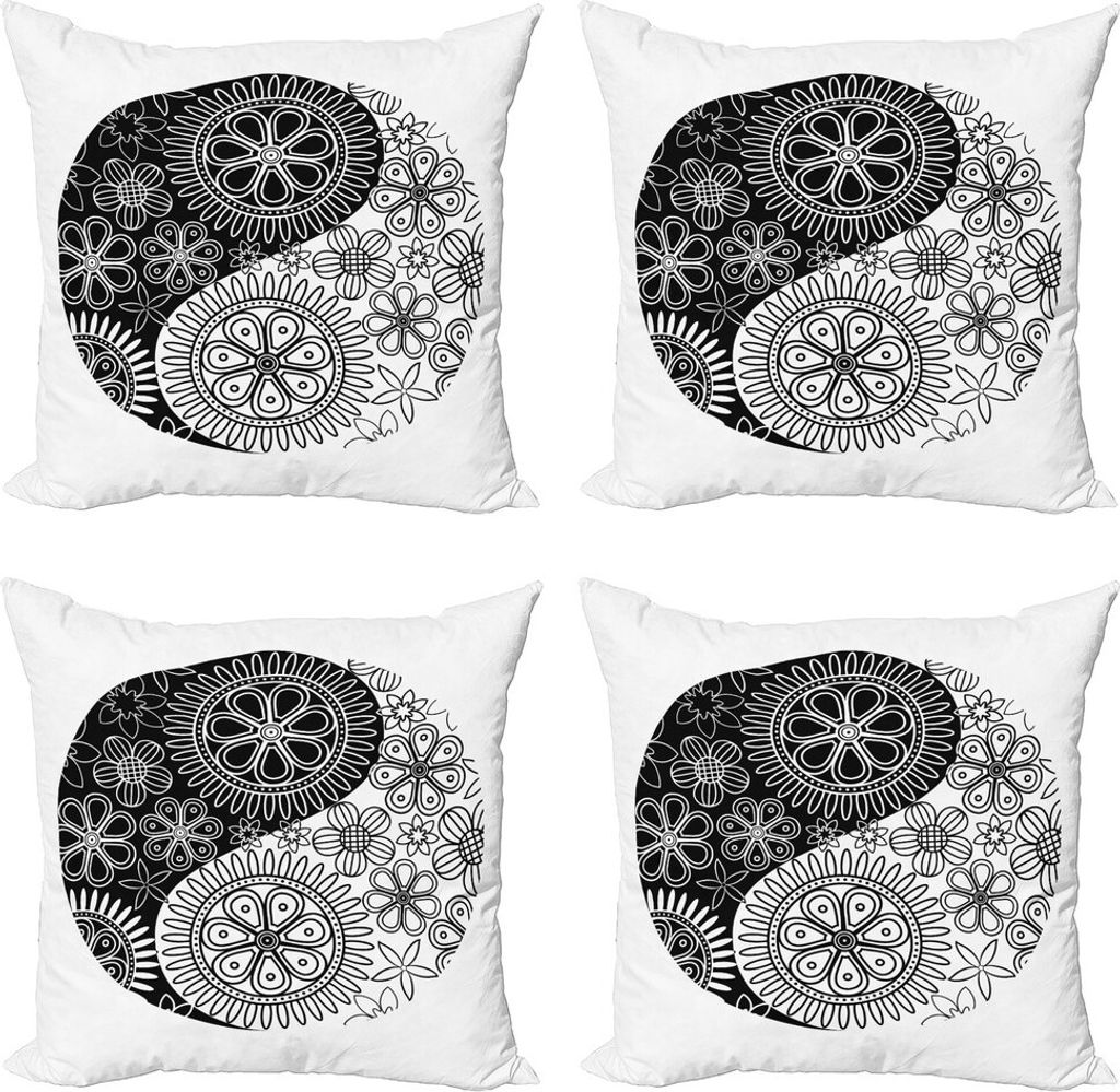 ABAKUHAUS Ying Yang Kissenbezug Set (4 Stück), Yoga Art Harmony, Moderner Doppelseitiger Digitaldruck, 45 cm x 45 cm, Schwarz und weiß