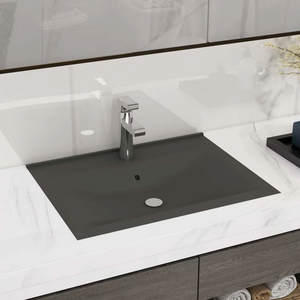 The Living Store Lavabo con foro per rubinetto grigio scuro opaco 60x46 cm in ceramica