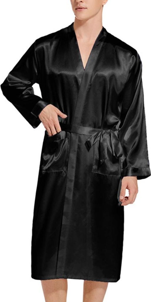 Herren Satin Robe Kimono Morgenmantel Langer Bademantel Produktbild 