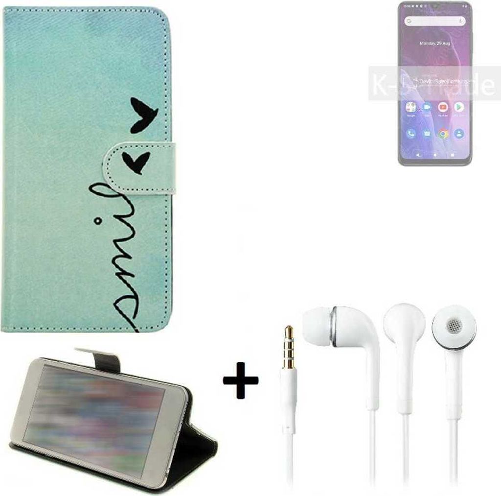 K-S-Trade Schutz Hülle Handy Hülle kompatibel mit Cubot P60 360° Wallet Case Schutz Hülle ''smile'' inkl. Ohrstöpsel Smartphone cover Flipstyle