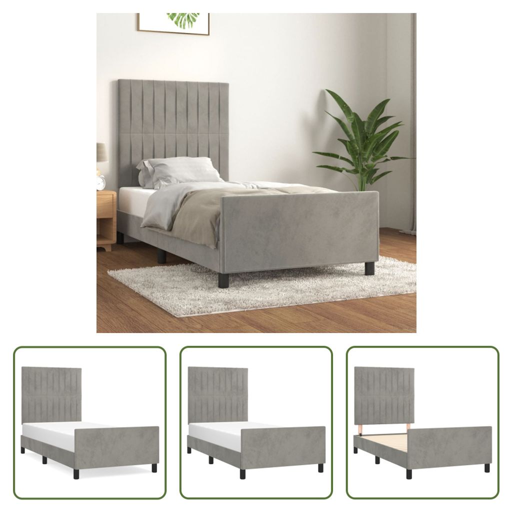 The Living Store Bettgestell mit Kopfteil Hellgrau 100x200 cm Samt