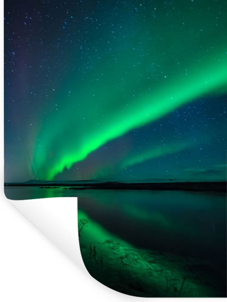 MuchoWow Wandtattoo Wandsticker Wandaufkleber Nordlicht - Island - Sternenhimmel - Grün - Wasser 90x120 cm Selbstklebend und Repositionierbar - ...