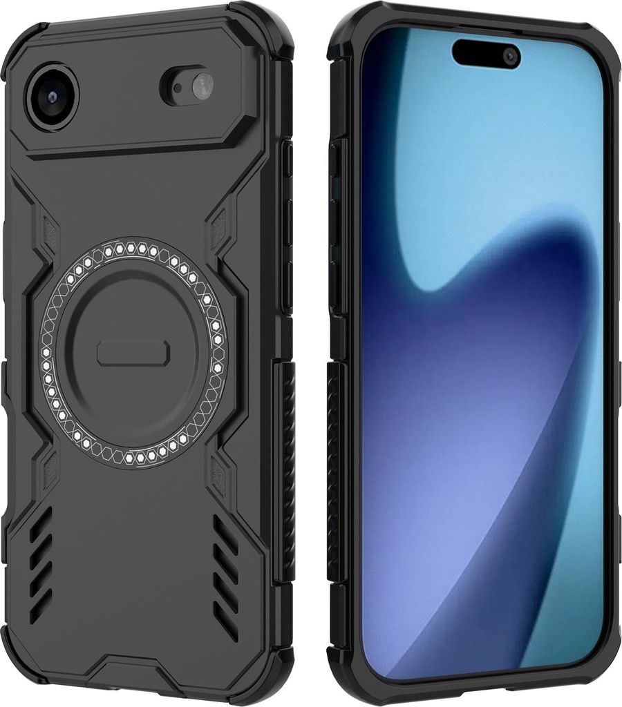 Magnetisch Hülle für iPhone Air, Hybrid PC TPU Bumper Stoßfestes Loch Wärmeableitung Handyhülle Schwarz