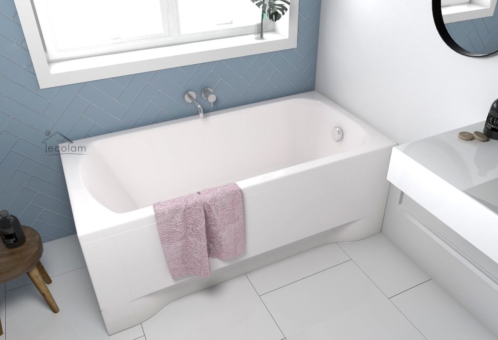 ECOLAM Badewanne Wanne Rechteck Classic Acryl weiß 170x70 cm + Schürze Ablaufgarnitur Ab- und Überlauf Automatik Füße Silikon
