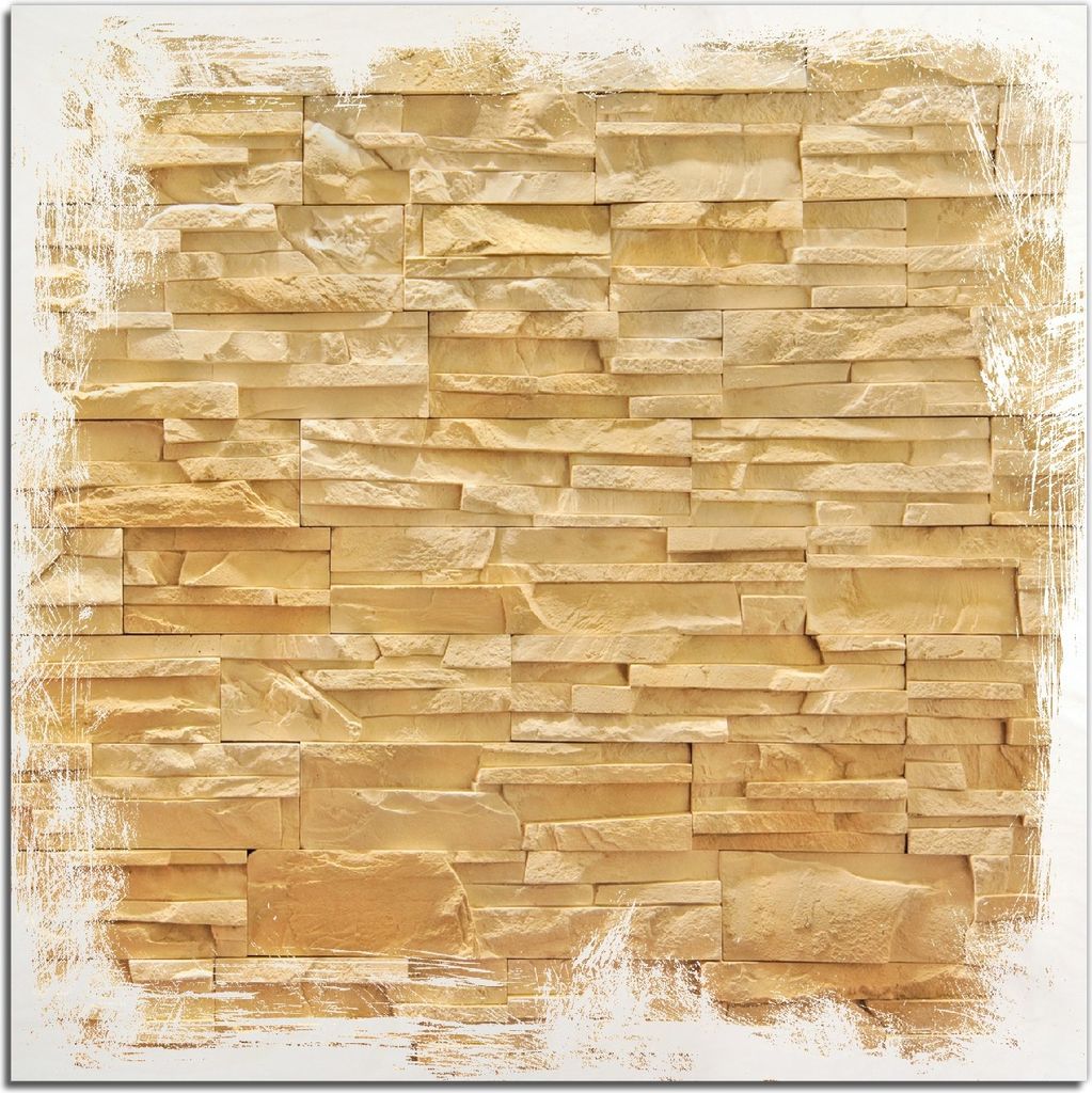 Kunstdrucke Wandbilder Holz in : Brillante Farben, Größe 50 x 50 cm Motiv Steinwand gelb-orange