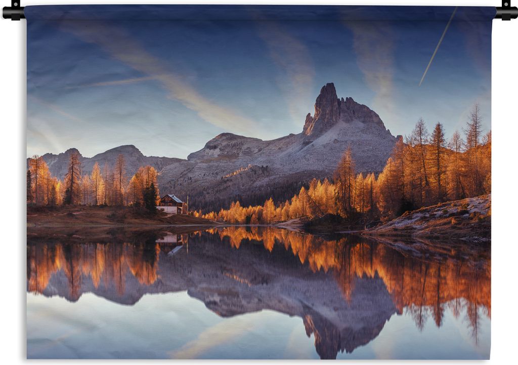 MuchoWow Wandteppich Wandbehang Berge - Bäume - Herbst - See - Natur 150x112.50 cm Tapisserie Dekoration Wandtuch - Wanddecke - Wandteppiche