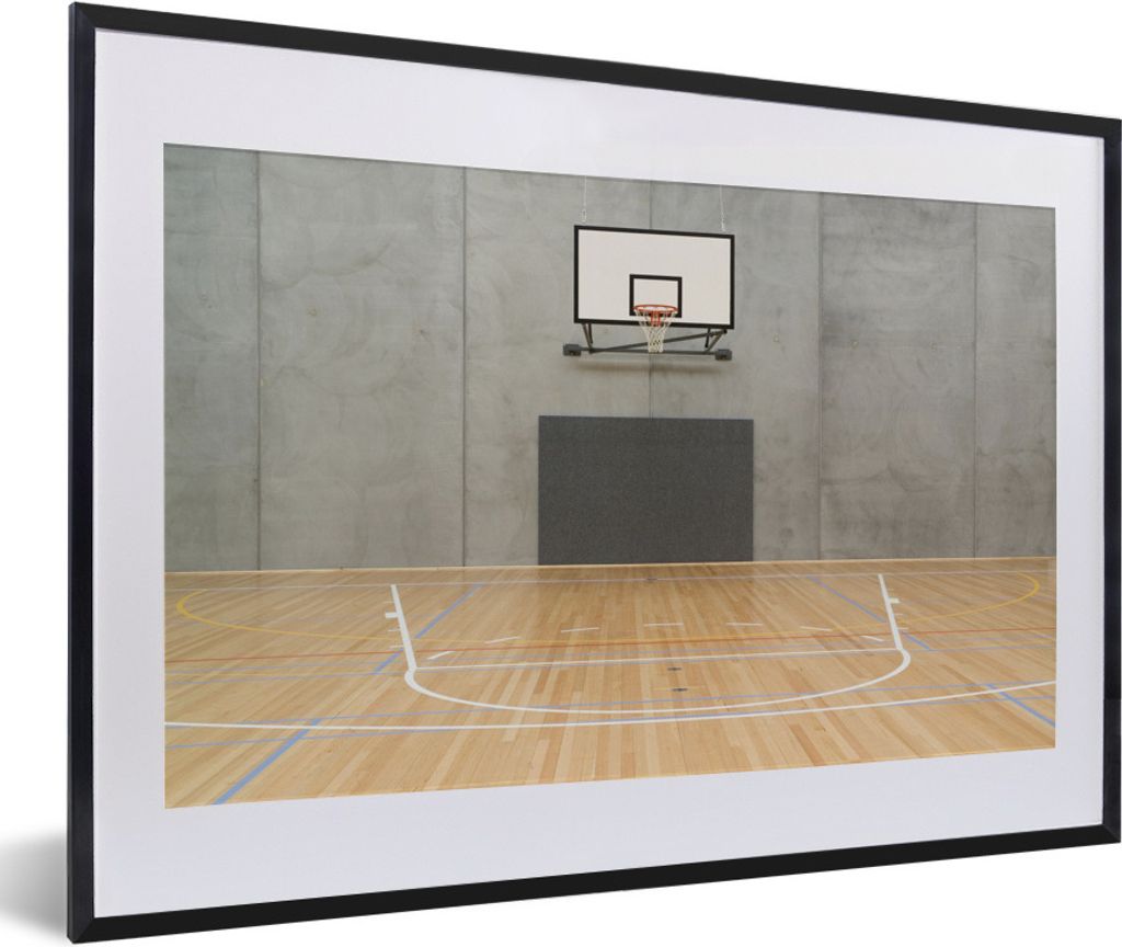 MuchoWow Gerahmtes Poster Ein leerer Basketballplatz in einer Halle 60x40 cm - Poster mit Schwarzem Bilderrahmen Wandposter Rahmen Foto Bilder - ...
