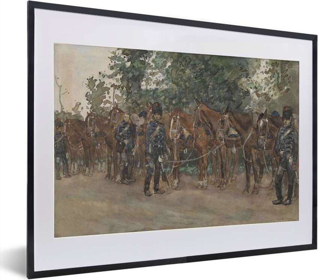 MuchoWow MuchoWow Gerahmtes Poster Husaren neben ihren Pferden am Straßenrand stehend - Gemälde von George Hendrik Breitner 40x30 cm - Poster...