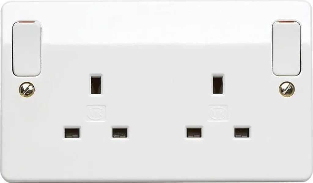 Prise Double MK 13A avec Commutateur DP et Bascules Externes Blanc Brillant