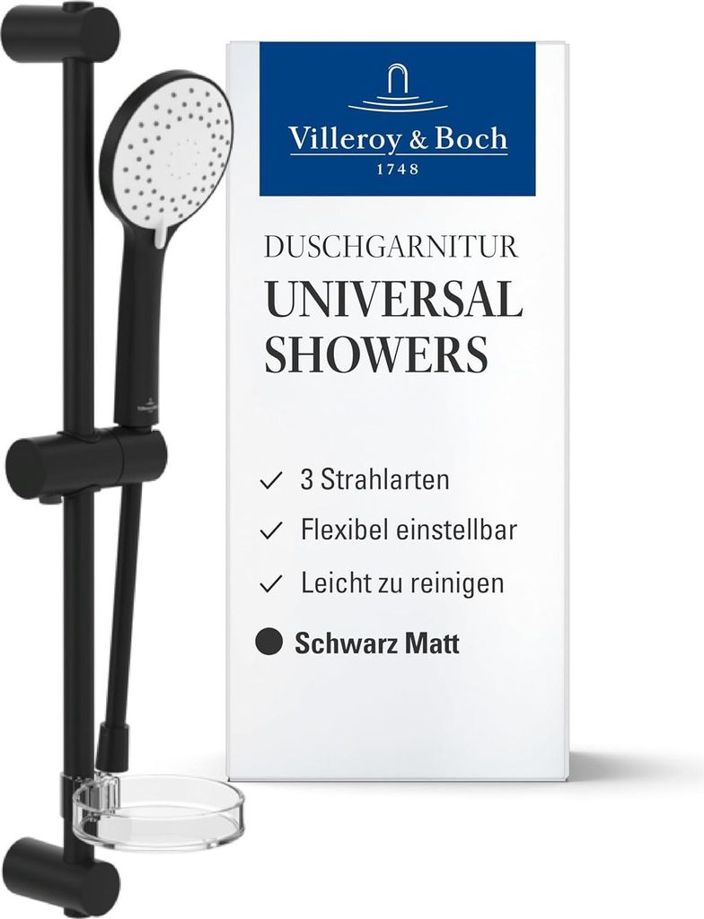 V&B Duschgarnitur Universal Showers 3-strahlig, Wandmontage, matt black