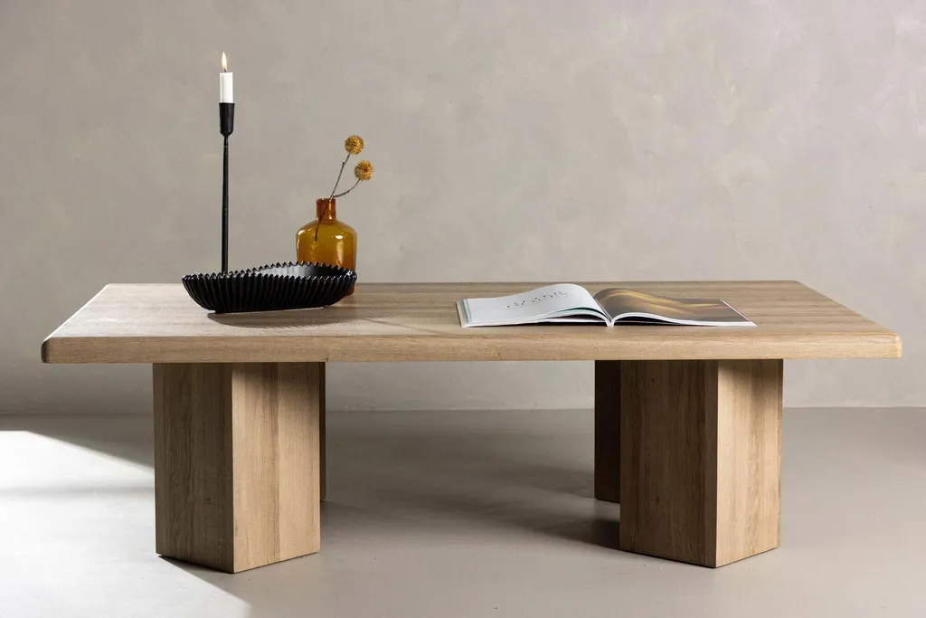 Table basse Lillehammer Oak Beige - Grande table robuste 80x140x40 cm