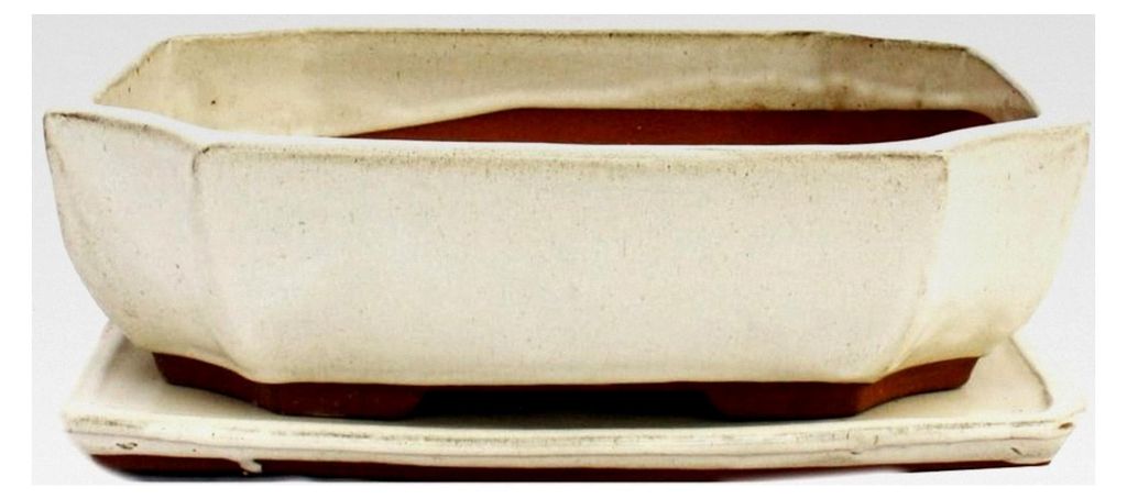 Bonsai-Schale mit Unterteller Größe 5 - Hellbeige - Eckig - L 31cm - B 24cm - H 9cm