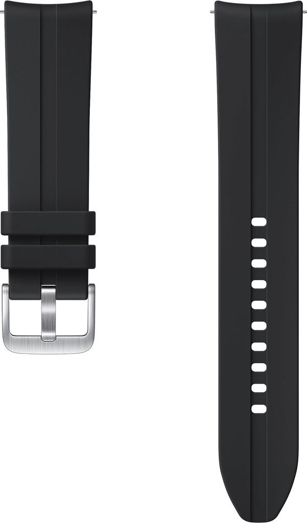 Two black watch bands are shown against a white background.