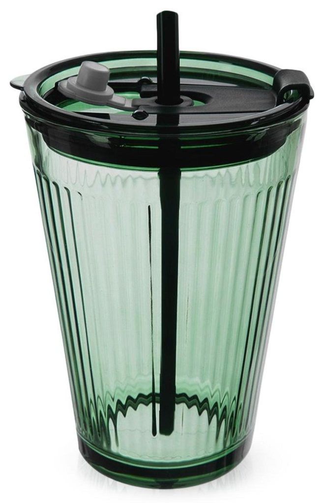 Orion | Kaffeebecher - aus Glas - 450 ml - Spülmaschinenfest - Grün - mit Deckel und Strohhalm - VERDE