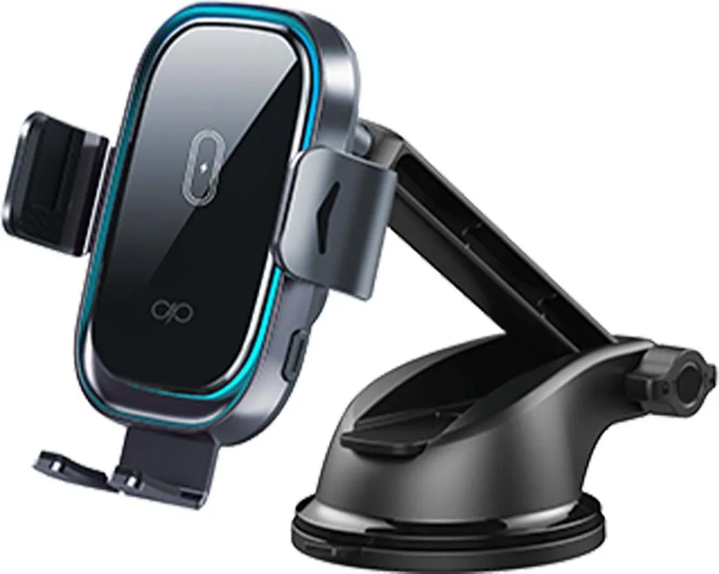 Force Power, supporto per telefono cellulare da auto 15 W Qi braccio regolabile senza fili, nero