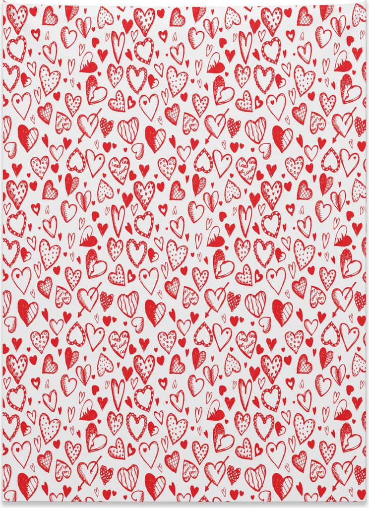 Abakuhaus Valentines Wandteppich, Rote und weiße Skizze aus Weiches Mikrofaser Stoff Kein Verblassen Klare Farben Waschbar, 110 x 150 cm, Scharlac...