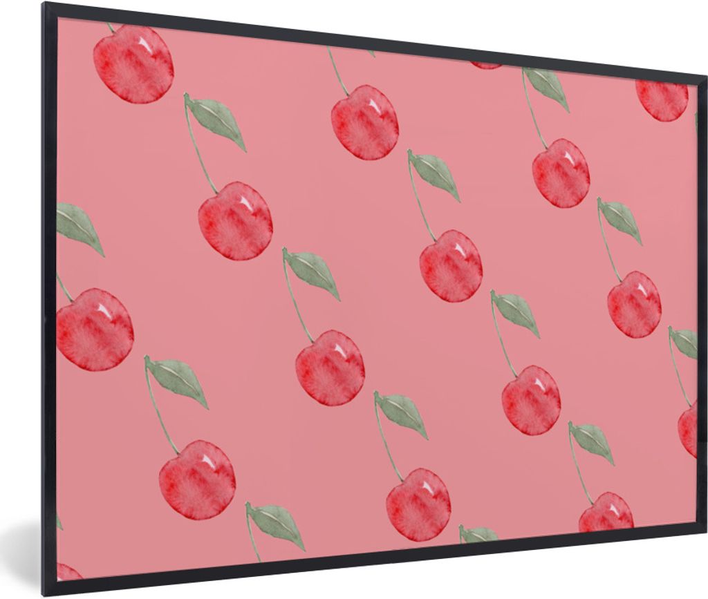 MuchoWow Gerahmtes Poster Kirsche - Obst - Rosa 90x60 cm - Poster mit Schwarzem Bilderrahmen Wandposter Rahmen Foto Bilder - Fotorahmen - Foto-Pl...