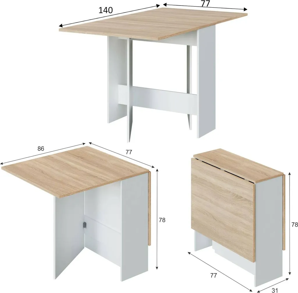 CALICOSY Table pliable H78 cm Fly - Console d'appoint bois et blanc - 11