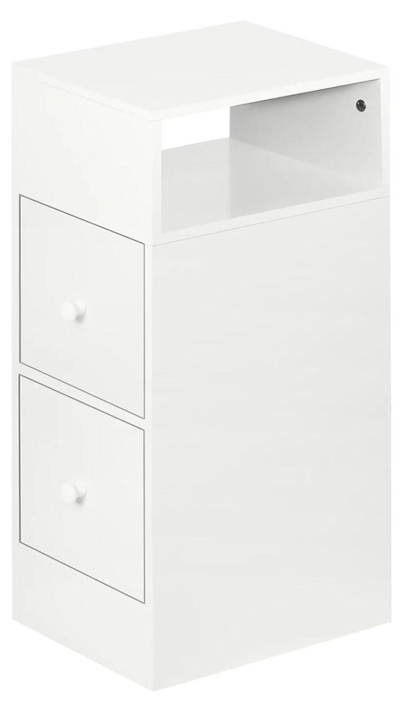 Nachttische 2er-Set - Nachttisch - Schmal für kleine Räume - Zwei Schubladen - Offenes Fach - Modern minimalistisch - Weiß