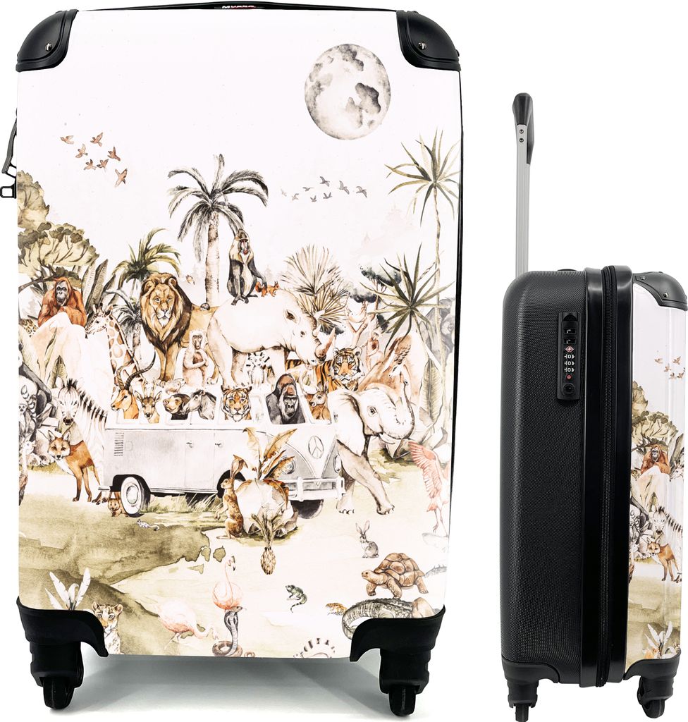 MuchoWow Koffer Handgepäck Trolley Rollkoffer Kleine Reisekoffer mit 4 Rollen - Bus - Tiere - Kinder - Jungen - Mädchen - Palme - Cabin Size < ...