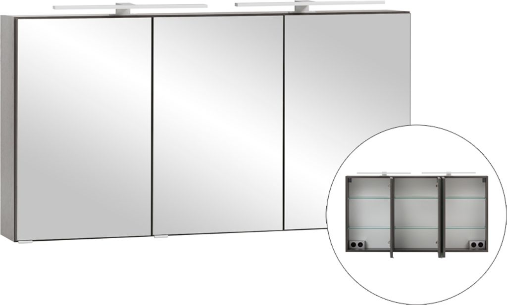 3D-Spiegelschrank 120 cm breit VIDAGO-03 in graphit mit LED Beleuchtung, B/H/T: ca. 120/64/20 cm