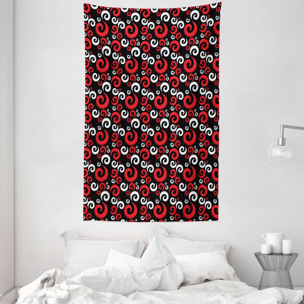 ABAKUHAUS Rot und Schwarz Wandteppich und Tagesdecke, Spiralen und Punkte aus Weiches Mikrofaser Stoff Waschbar ohne Verblassen Digitaldruck, 140 x...