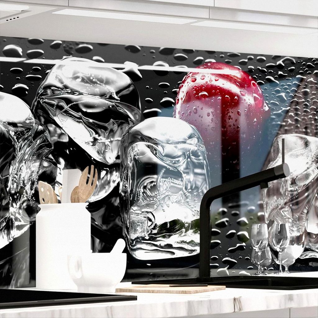 Selbstklebende Küchenrückwand Spritzschutz in Glasoptik, verstärkt, für alle Untergründe, 1,8 mm Rückwand für die Küche, Kirschen und Eis, ...