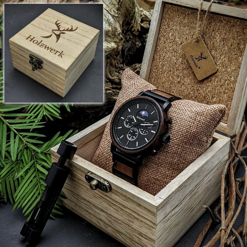 Montre homme légère et hypoallergénique en acier noir et bois
