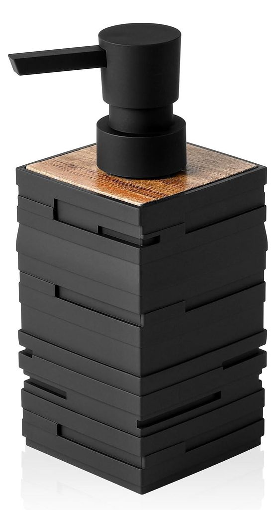 Moderner schwarzer Seifenspender aus Holz, Spülmittelspender für die Arbeitsplatte, ästhetischer Badezimmerseifenspender mit Pumpe (schwarz)