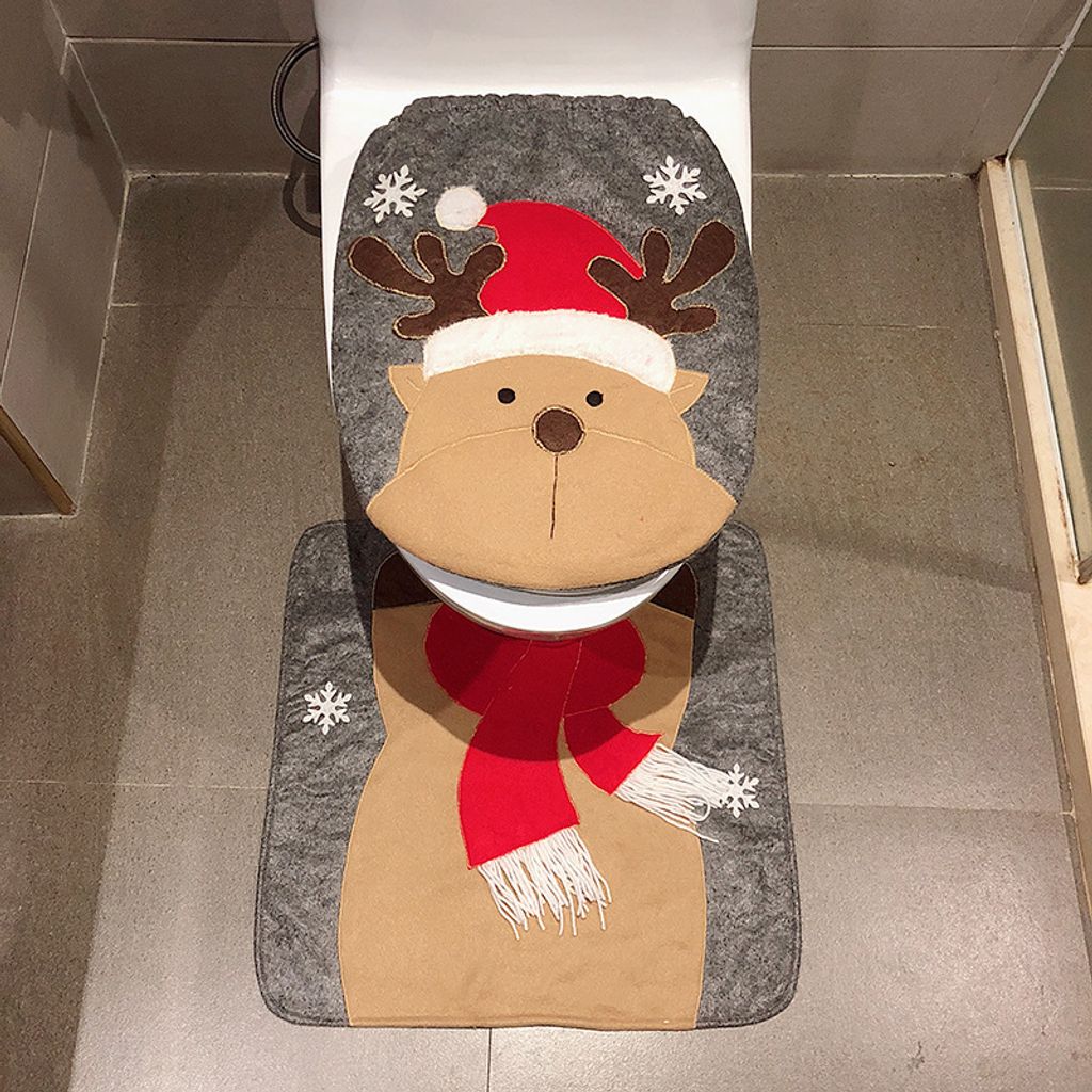 Toilettensitzbezug Weihnachten Toilettendeckel Teppich Weihnachtsdeko WC Deckelbezug Sitzbezug Weihnachtsartikel Deko Badematten Set 2 Stücke, Elc...