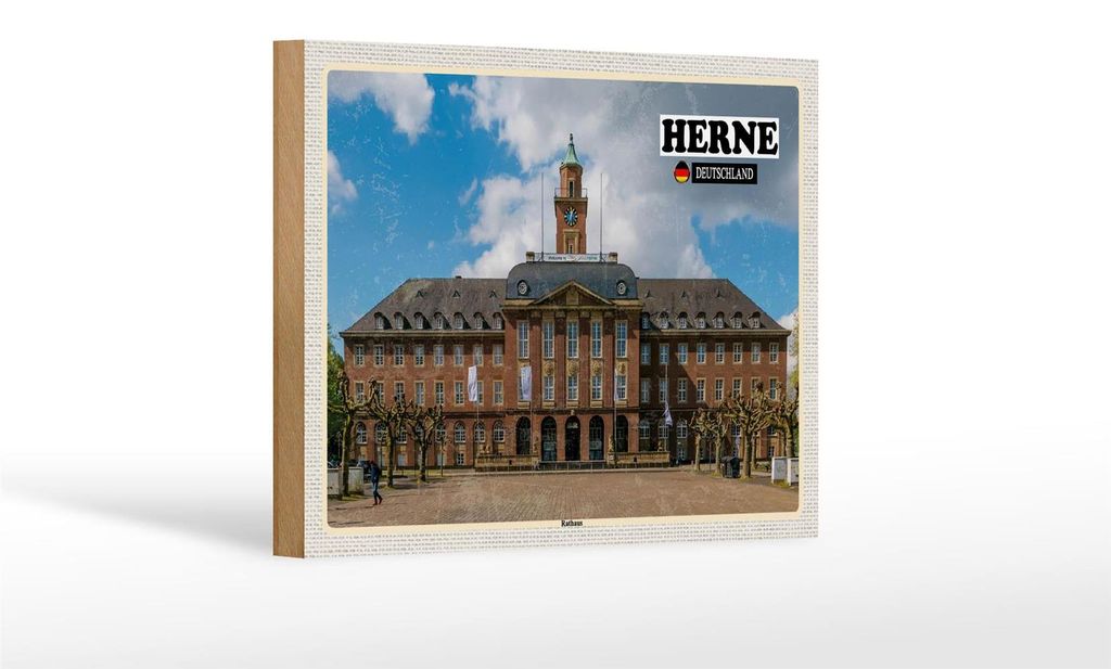 Holzschild Städte Herne Rathaus Architektur Dekoration 18x12 cm