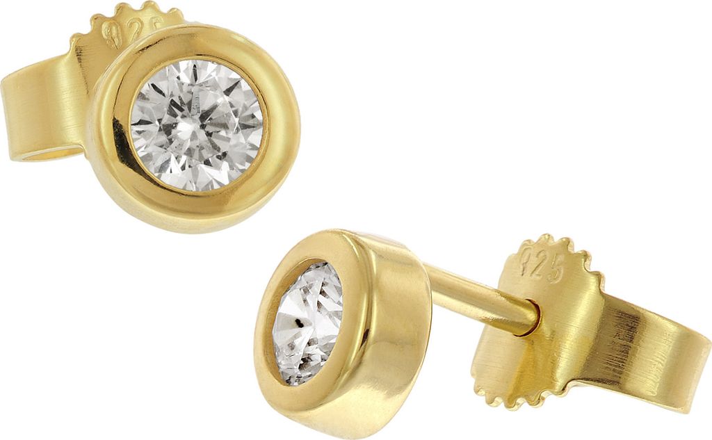 trendor 68720 Damen-Ohrringe 925 Silber Goldplattiert Zirkonia Ohrstecker