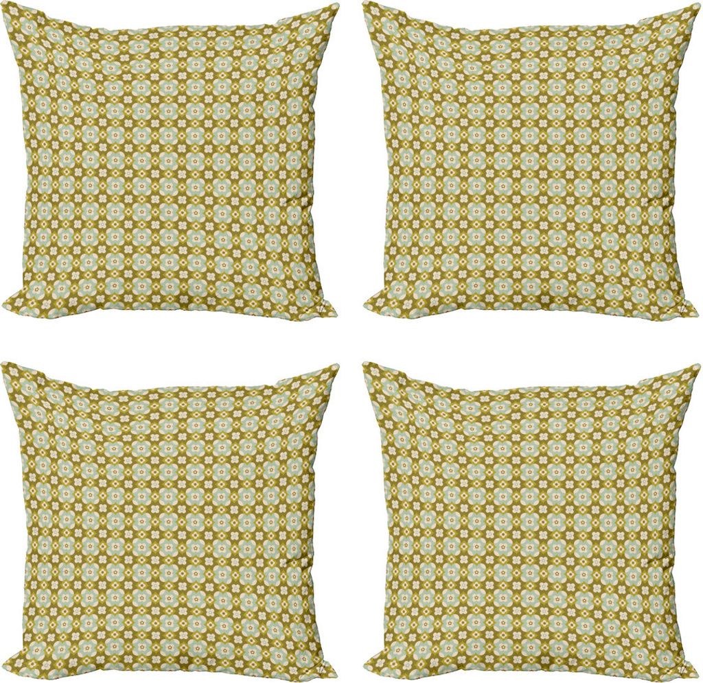 ABAKUHAUS Bohemien Kissenbezug Set (4 Stück), Graphic Petals Wiederholen, Moderner Doppelseitiger Digitaldruck, 50 cm x 50 cm, Khaki Seafoam Eggshell