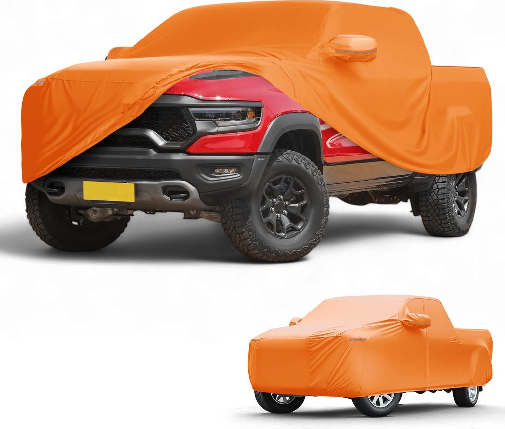 Autoabdeckung Wasserdicht Alle Wetter Automobil Au?en Anti-UV Sonne Regen Schutz Vollst?ndige Au?enabdeckung fš¹r Ram 210D-PU Orange mit Reflekti...