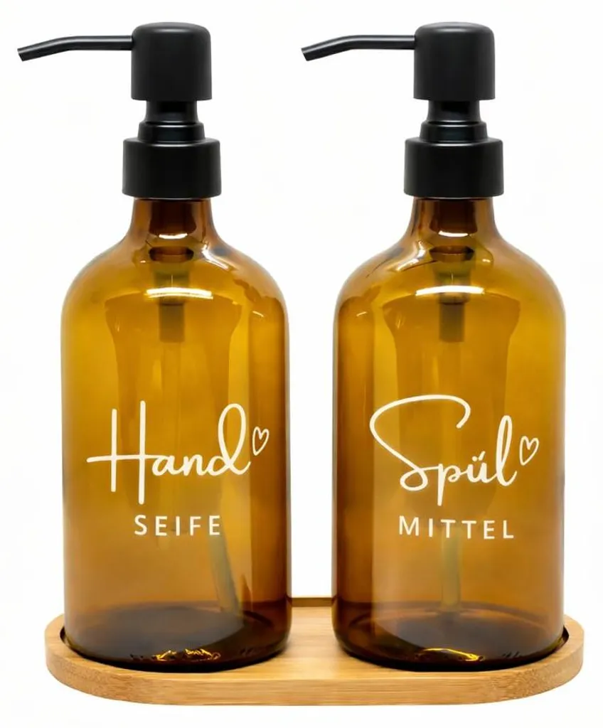 Lot de 2 Distributeurs Savon Ambre 500ml en Verre avec Pompe Inox