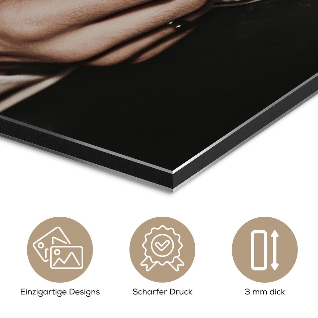 MuchoWow Wanddekoration Metall Metallbild Wandkunst 90x90 cm Herz - Cocktail - Espresso Martini - Hand MuchoWow Aluminium Gemälde - Dekoration - I...