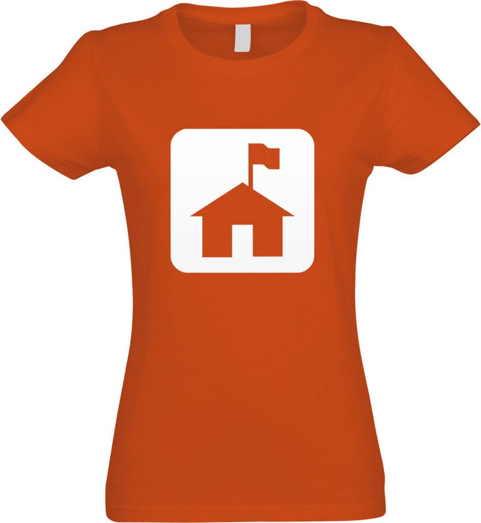 Kiwistar - T-Shirt tailliert - Damen - orange - Schutzhütte Kochplatz Piktogramme - mit Motiv Bedruckt - Funshirt Design - Sport - Freizeit - Dame...