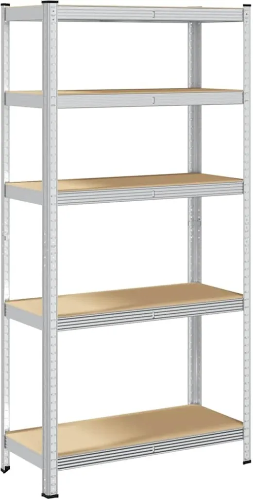 Rayonnage robuste 5 plateaux Argenté en Acier résistant et MDF dense
