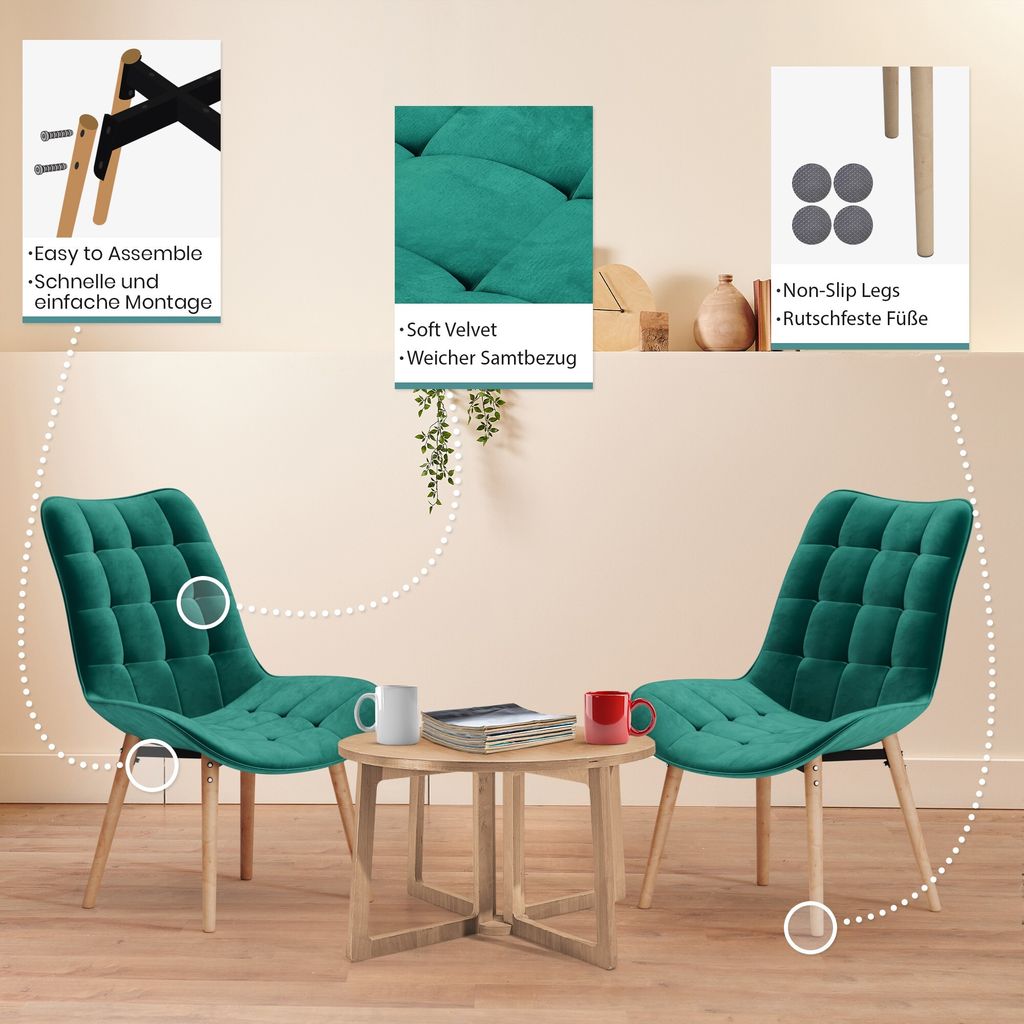 MIADOMODO® Esszimmerstühle - Grün, 2er Set, Sitzfläche aus Produktbild 4