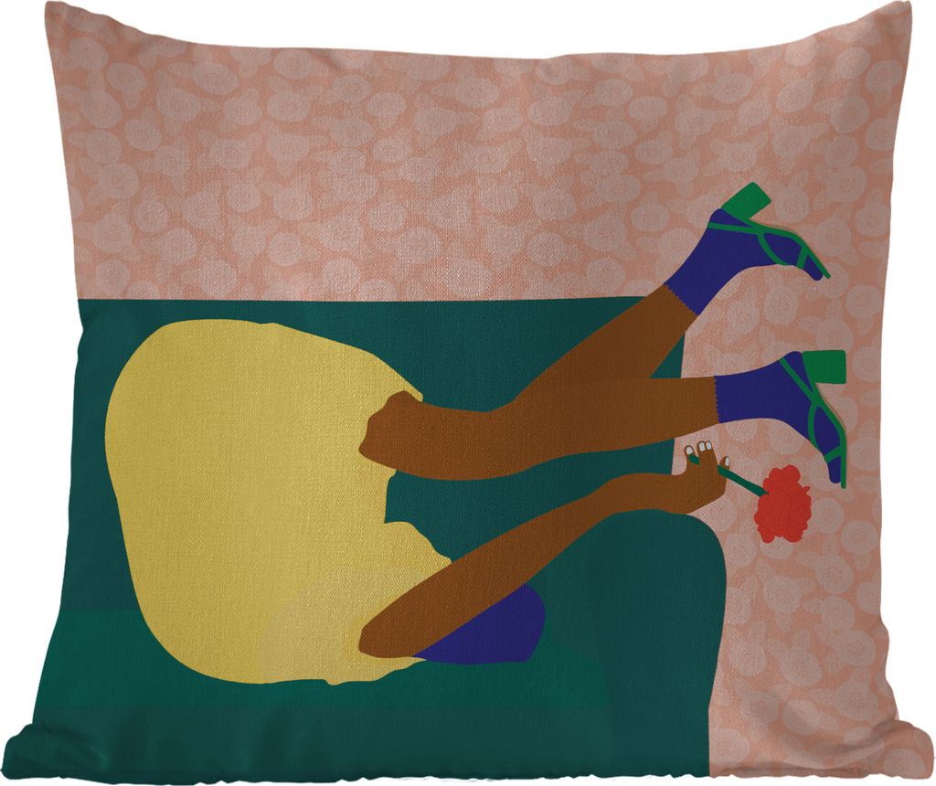 MuchoWow Outdoor Kissen - Frau - Blumen - Retro - 40x40 cm - Wetterfest - Lounge Kissen - Kopfkissen - Interieur - Polster mit Bild