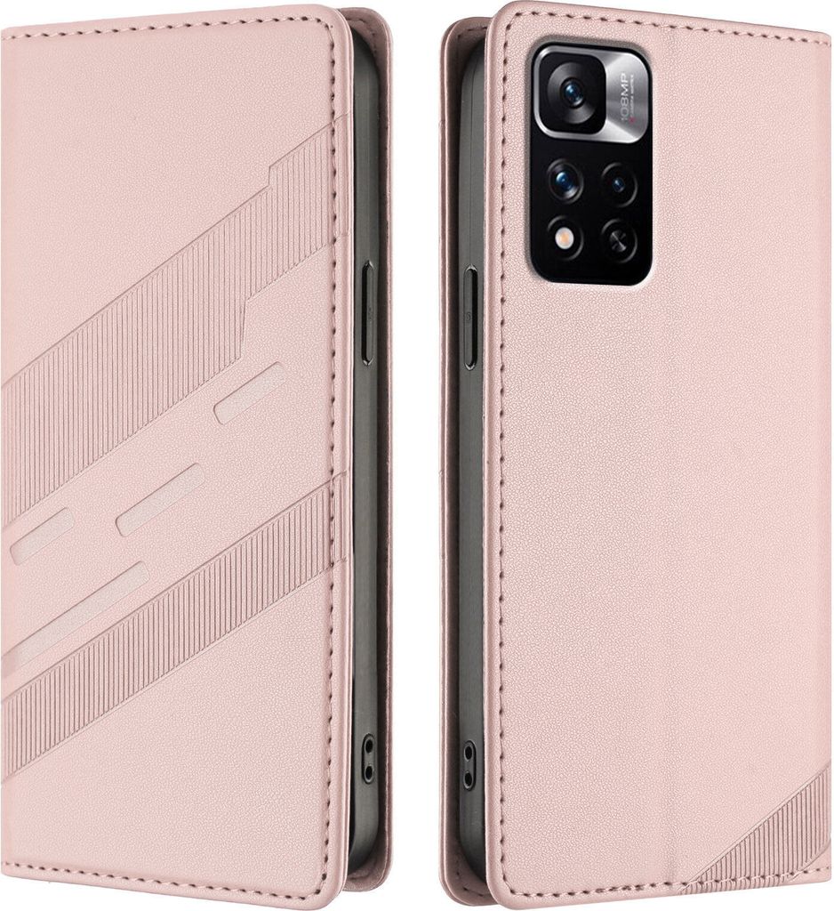 Hülle für Xiaomi Redmi Note 11 Pro+ 5G, Kunstleder Brieftaschen Handyhülle mit Kartenfach und Standfunktion Pink